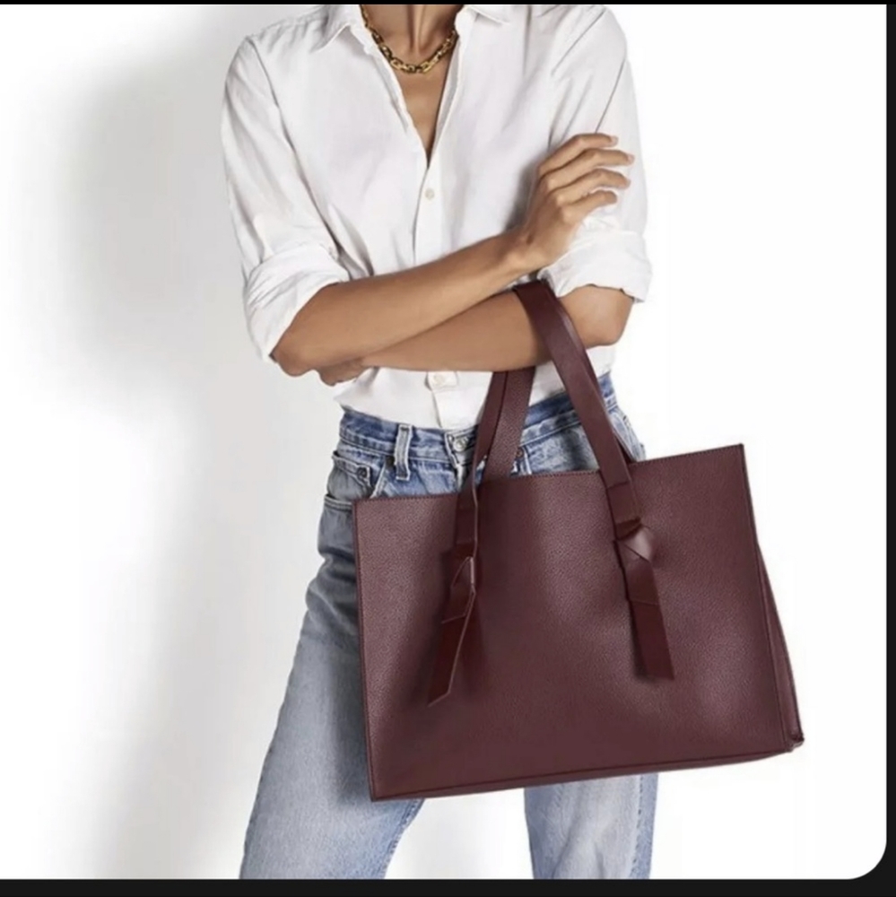 Rachel Zoe Curateur Tote Bag Purse Laptop Vegan Leather Wine Bordeaux